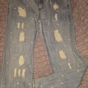 Seven7 Light Blue Distressed Straight Leg Jeans